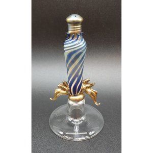 Salt Shaker Art Glass Signed 94 Gazette Gold Accents Hand Blown 5 In